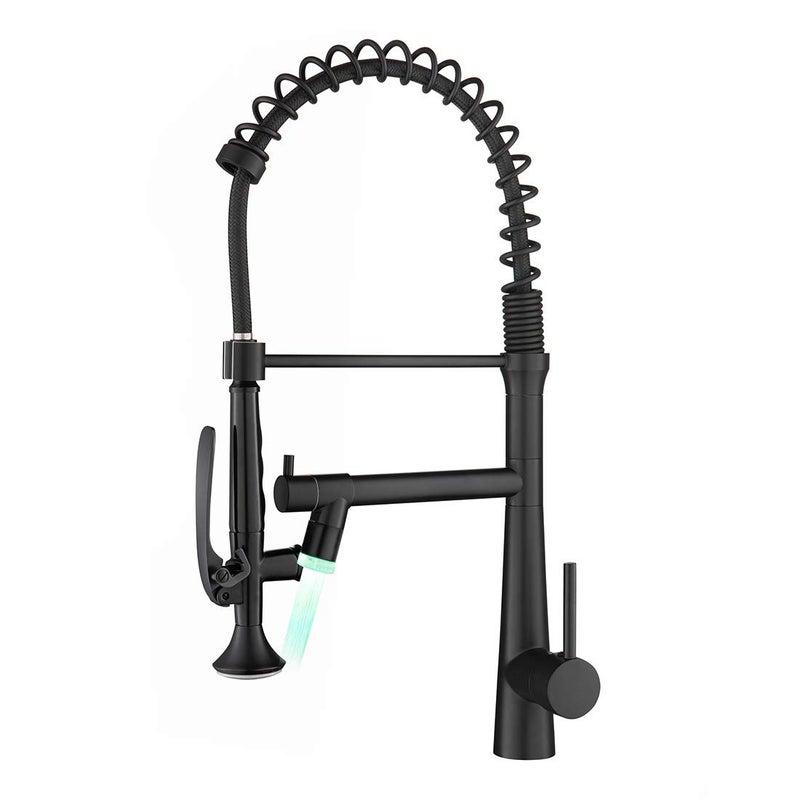 AIMADI Black Kitchen Faucet with Sprayer,Commercial Faucet Kitchen Single Handle Spring Pull Down Kitchen Sink Faucet with LED Light,Matte Black - Image 1